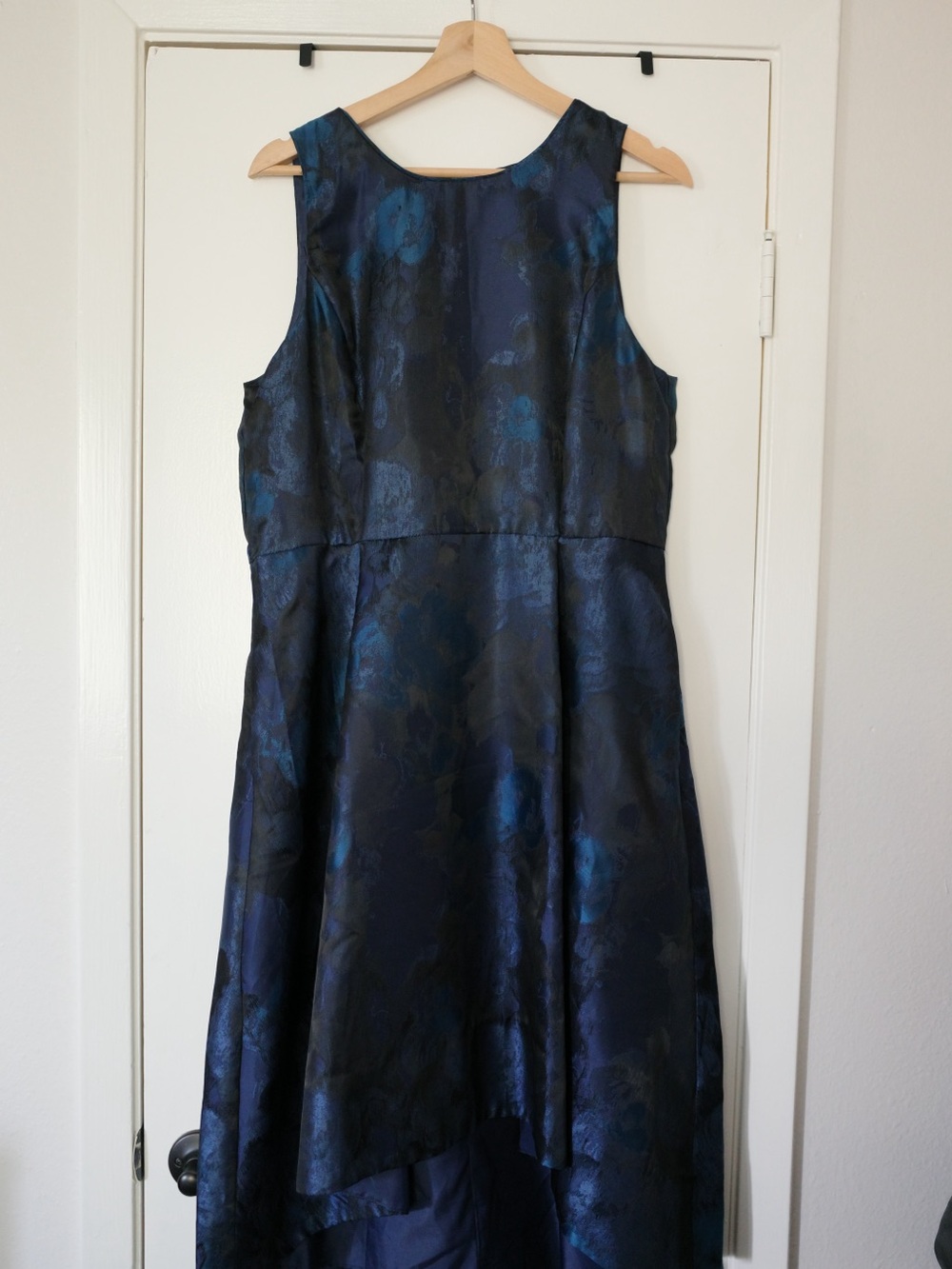 White House Black Market Elegant Blue Floral Jacquard A-Line Dress
